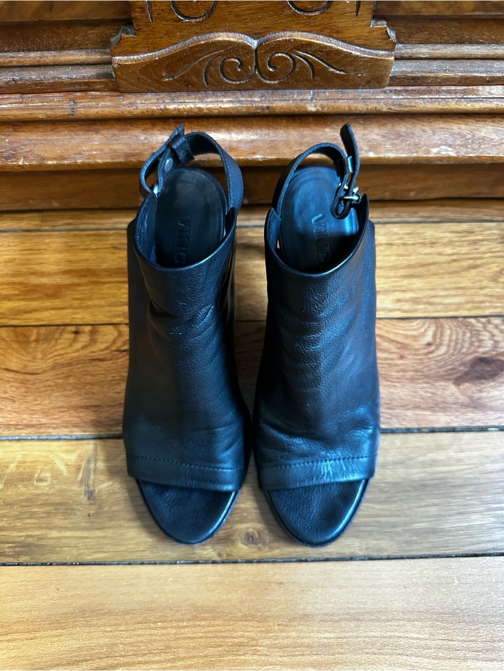 Vince Women's Black Aden Open-Toe Leather Slingback Heels 7.5. Made in Italy - Picture 2 of 5
